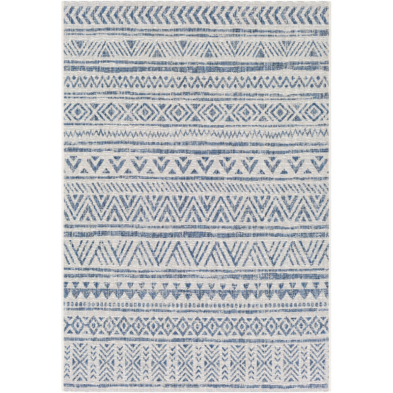 Tapis intérieur / extérieur tissé à la machine en denim / bleu marine / blanc Hongming, Rectangle 12 pi x 15 pi