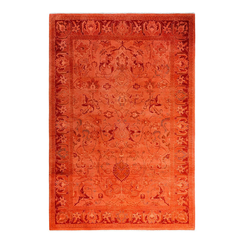 Tapis unique noué à la main Fine Vibrance - rose, 6 pi 1 po x 8 pi 10 po