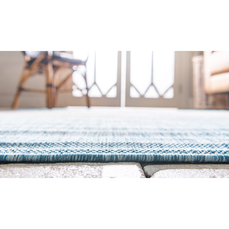Tapis intérieur / extérieur bleu abstrait Datto, Rectangle 5 pi 1 po x 8 pi, Turquoise