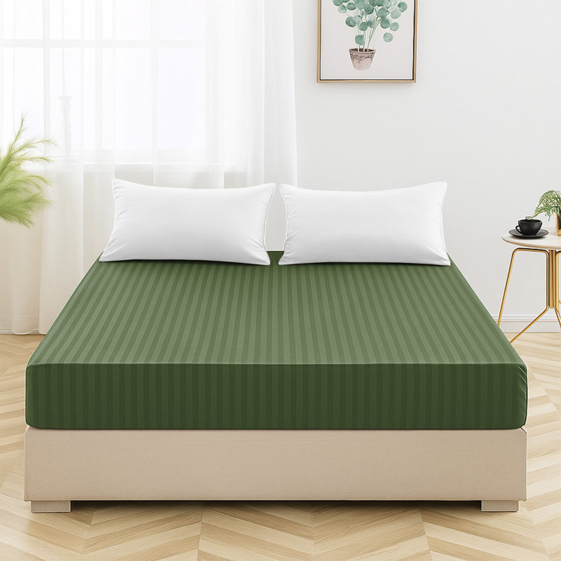 Shaneca Microfiber Striped Fitted Sheet - Ultra-Soft, Fade-Resistant, Deep Pocket Fit, Single (3'), Green