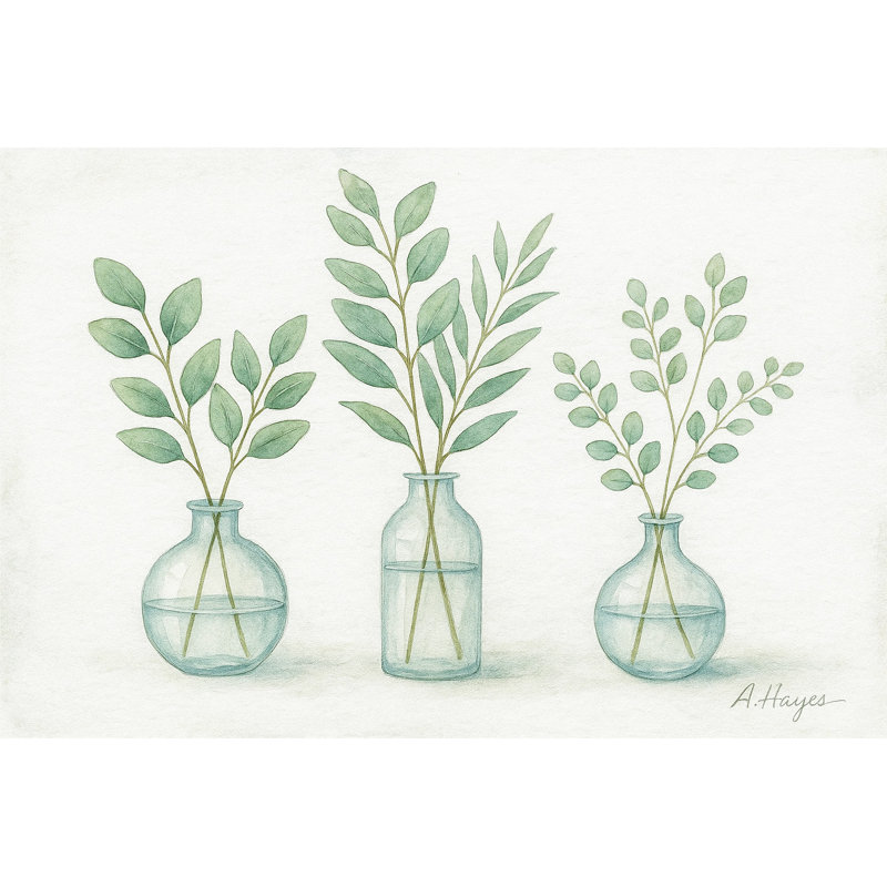 "Tranquil Greenery Trio" Wrapped Canvas Print