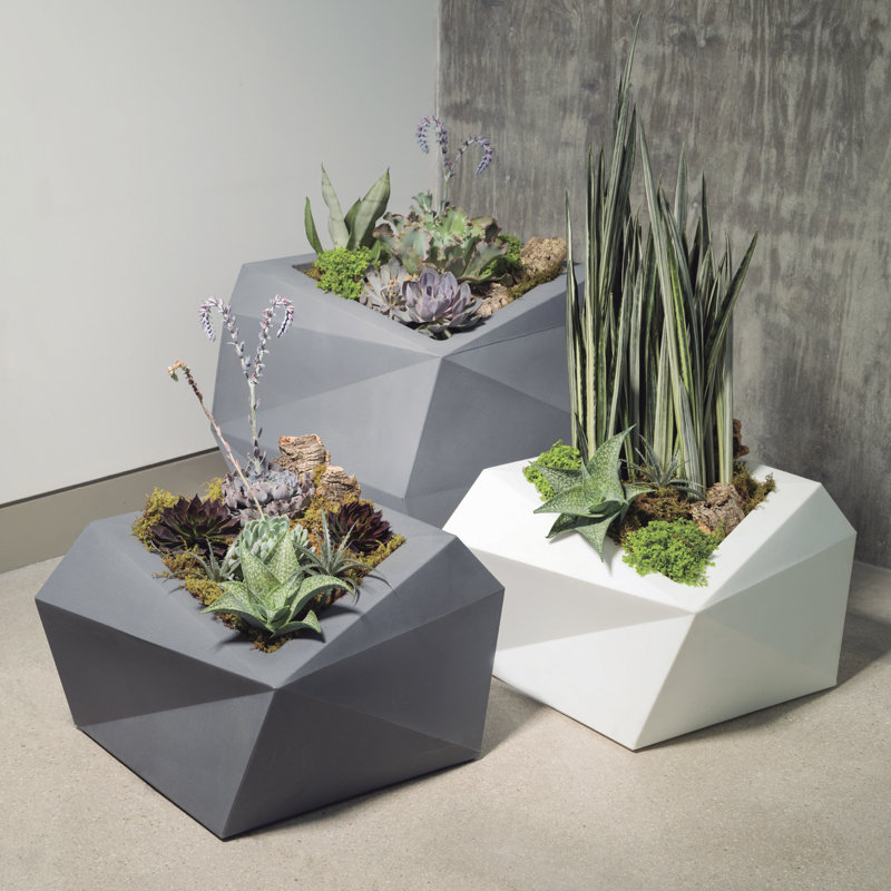 Origami Resin Modern Plant Pot for Indoor/Outdoor, Caviar Black, 25" H x 25.75" W x 25.75" D