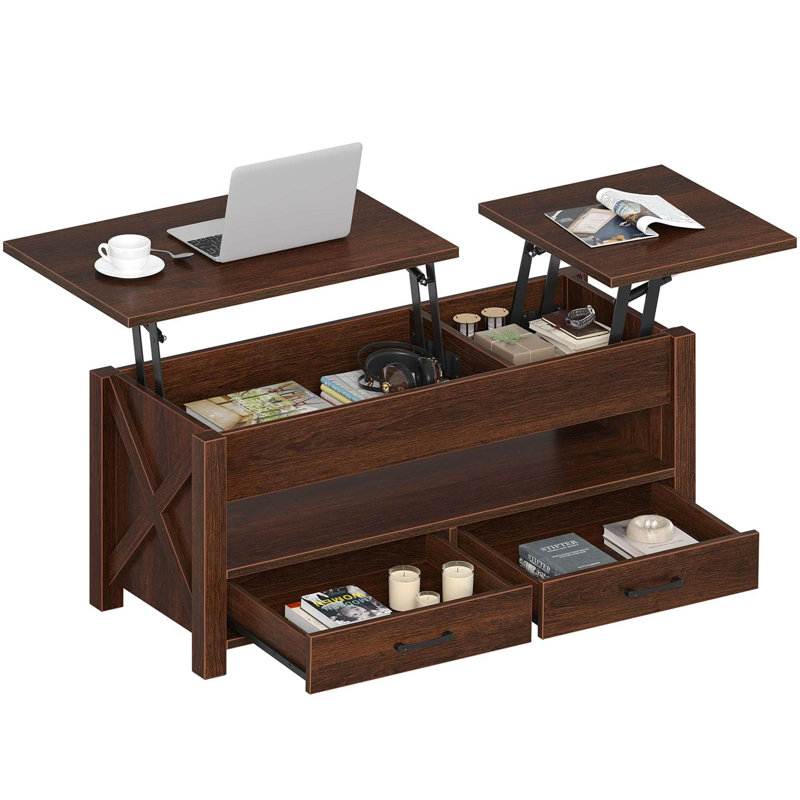 Coffee Table with 2 Storage, Lift Top Coffee Table for Living Room, 19" H x 47.2" L x 19.7" W, Espresso
