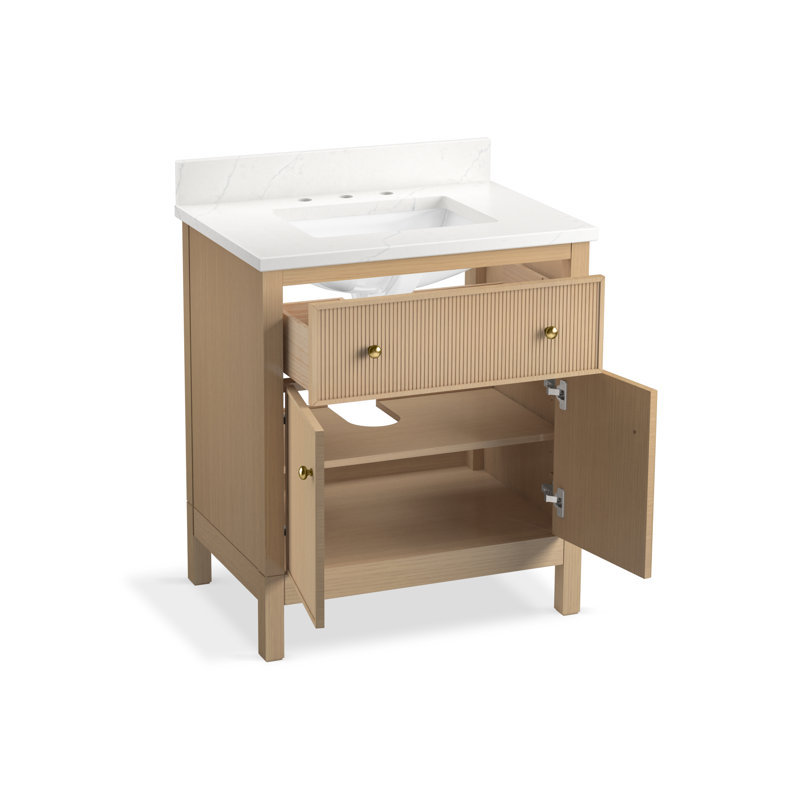 Malin By Studio McGee 72 in. Bathroom Vanity Cabinet With Sinks And Quartz Top, Oak, 39.68'' H X 30'' W x  22.43'' D, Oak