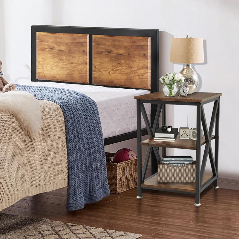 End Tables With Storage Shelf, 12" D X 16" W X 24" H, 3-Tier Side Table, End Tables Living Room Farmhouse, X-Shaped Night Stands For Bedrooms Bedside Tables