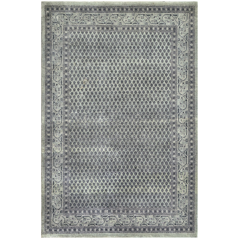 Hand Knotted Geometric Area Rug in Gray/White