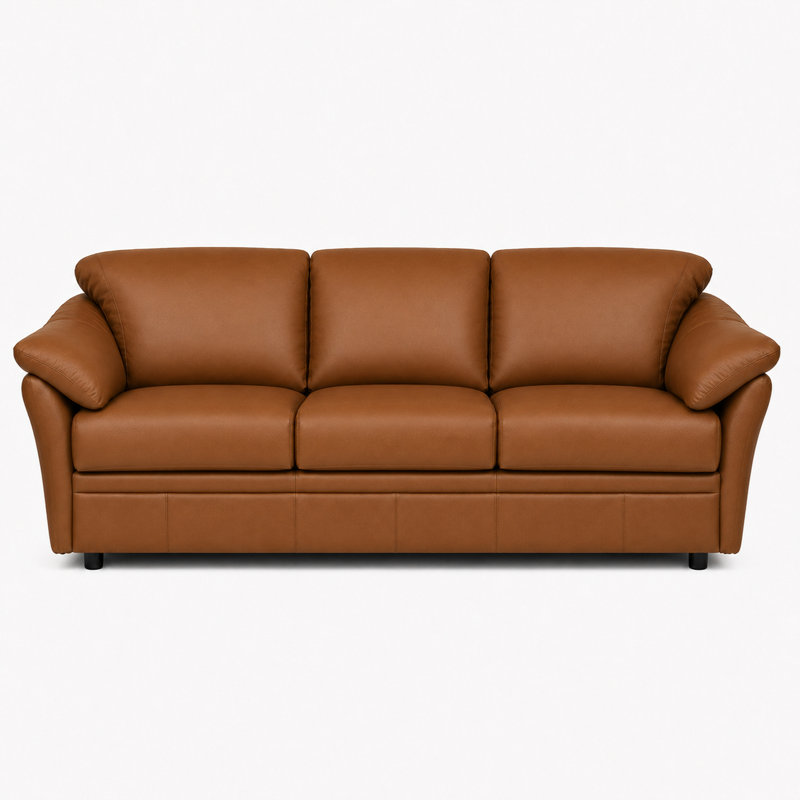 Ramdev Top Grain Leather Sofa with Cushioned Back and Pillow Top Arm, Cedar, 34" H x 80" W x 36" D