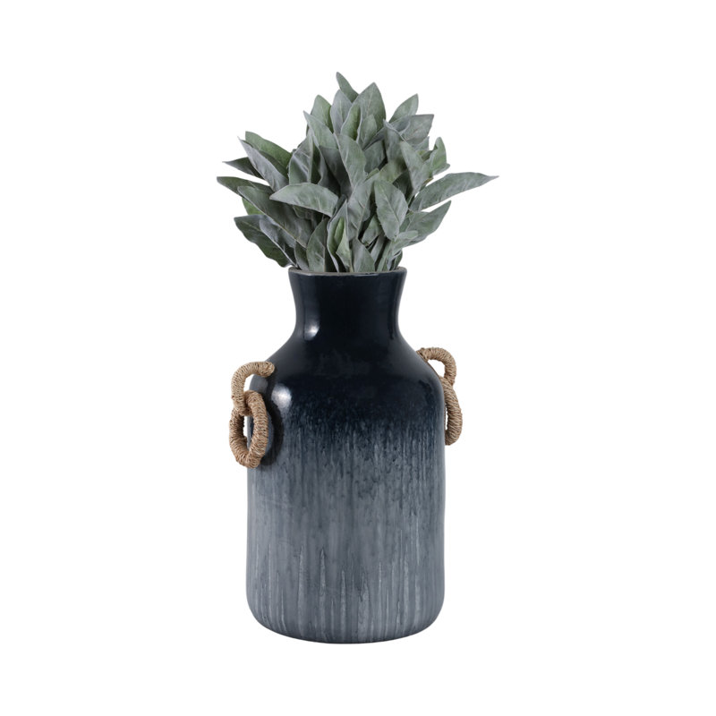 Handmade Pottery/Woven/Clay/Jute Floor Vase, Ombre, Blue, 18"