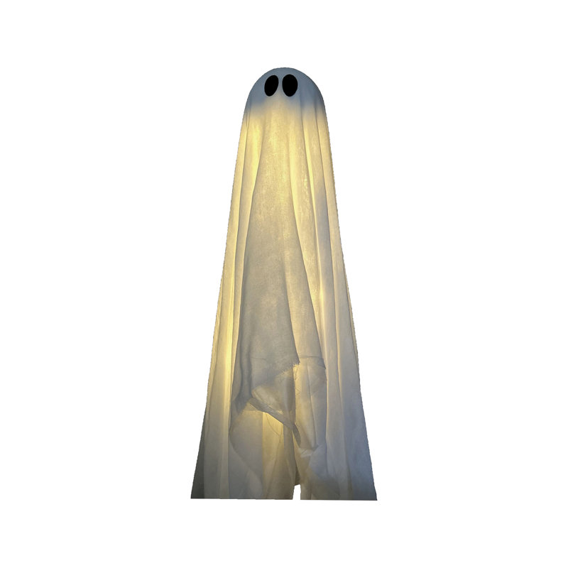 Halloween Lighted Decoration LED Hanging White Ghost, 19 in x 5 in