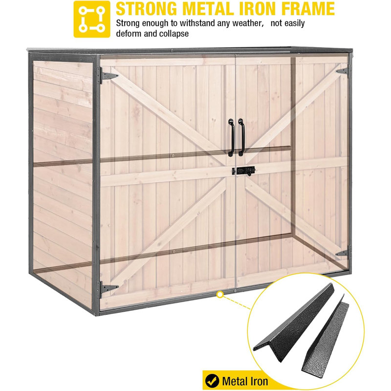 Fir Wood and Metal Frame Outdoor Storage Shed with Double Doors