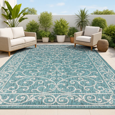 Tapis sarcelle / gris tissé texturé Hagerman
