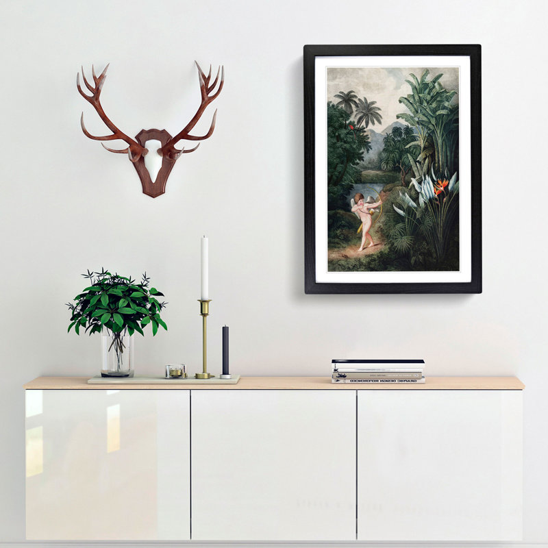 Cupid by the Flowers by R.J. Thornton - Picture Frame Painting Print, 36cm H x 27cm W x 2cm D, Black Framed