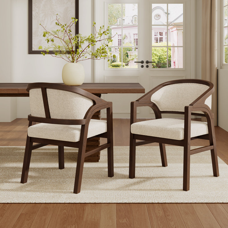 Chaise rembourrée Meika, Coussin beige / structure en noyer