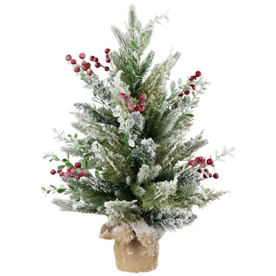 Mini sapin de Noël artificiel en flocage en forme de pin - 24 po - non éclairé