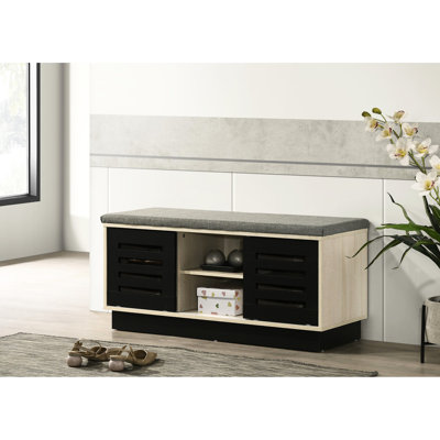 Armoire à chaussures grise rembourrée à finition chêne de 38,5 po avec portes coulissantes et tablette ouverte pour portes d'entrée noires, chêne, armoire, plateau, tablettes réglables, tablette, maison