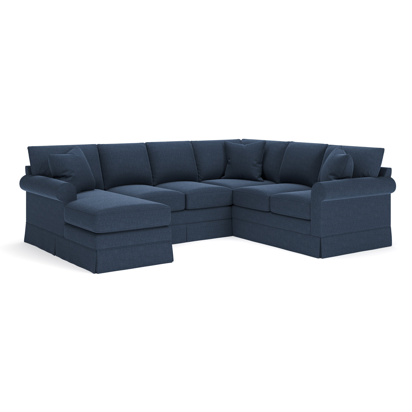 Friedman Upholstered Chaise U-Sectional, Left Hand Facing, Drusky Navy Sustain® Basketweave