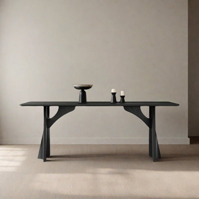 Retro-style black sintered stone dining table