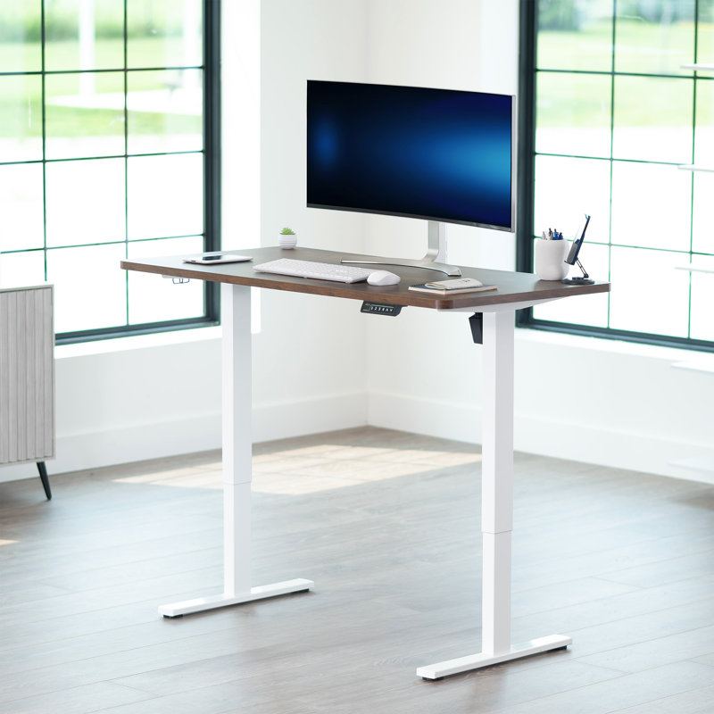 Bureau debout électrique VIVO 55 po x 28 po, Blanc, Brun rétro