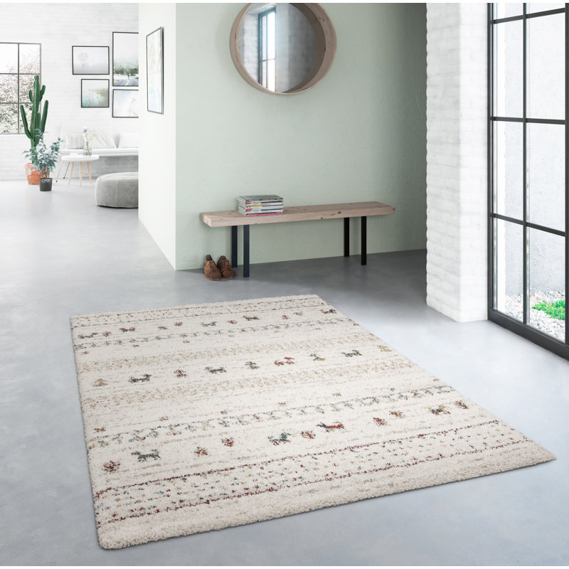 Ambarvale Ethnic Shaggy Cream Rug, Rectangle 120 x 170cm