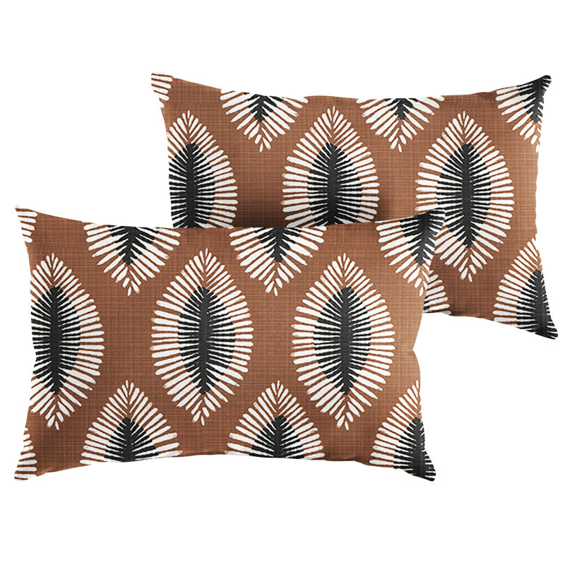 Housse de coussin rectangulaire intérieure / extérieure à motif géométrique brun / noir Hayden Sunstone, 14 po x 24 po