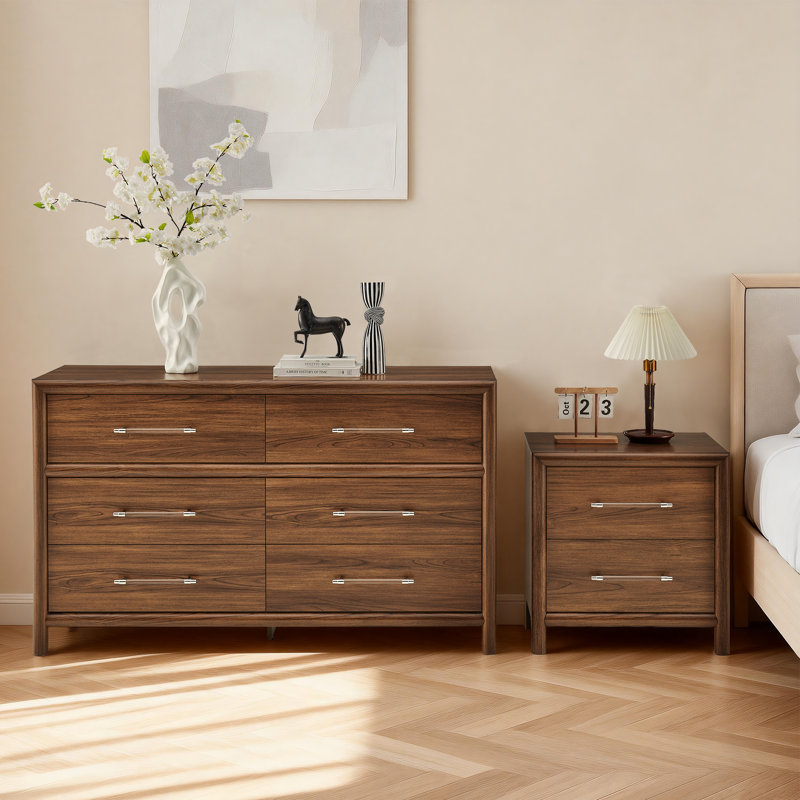 Commode 6 tiroirs l 55 po, Brun