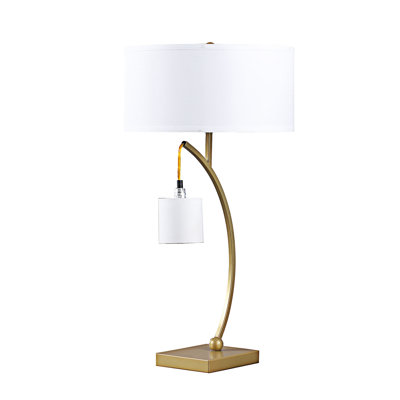 Contemporary Dual Arc Metal Table Lamp With Hanging Pendulum And 3-Way Lighting