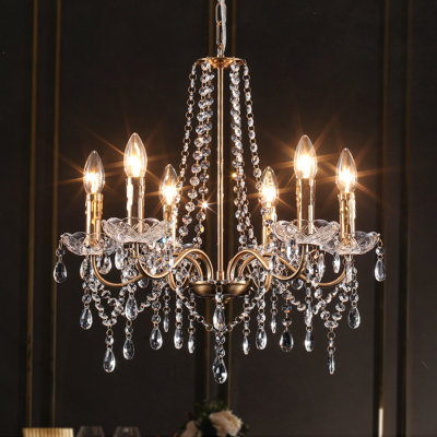 6-Light Classic / Traditional Gold Crystal Chandelier French Country Pendant Lighting For Living Room, Wedding, Island, Bedroom, Hallway,Foyer