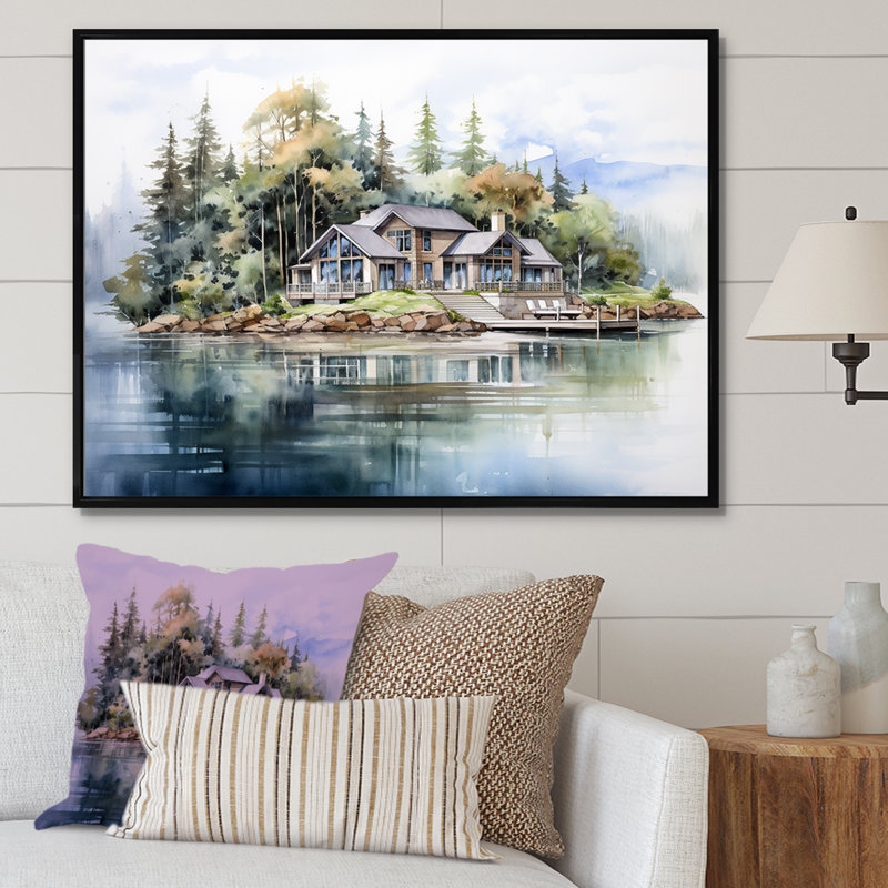 «Lake House», reproduction sur toile, H 16 po x l 32 po x P 1 po, Cadre flottant noir