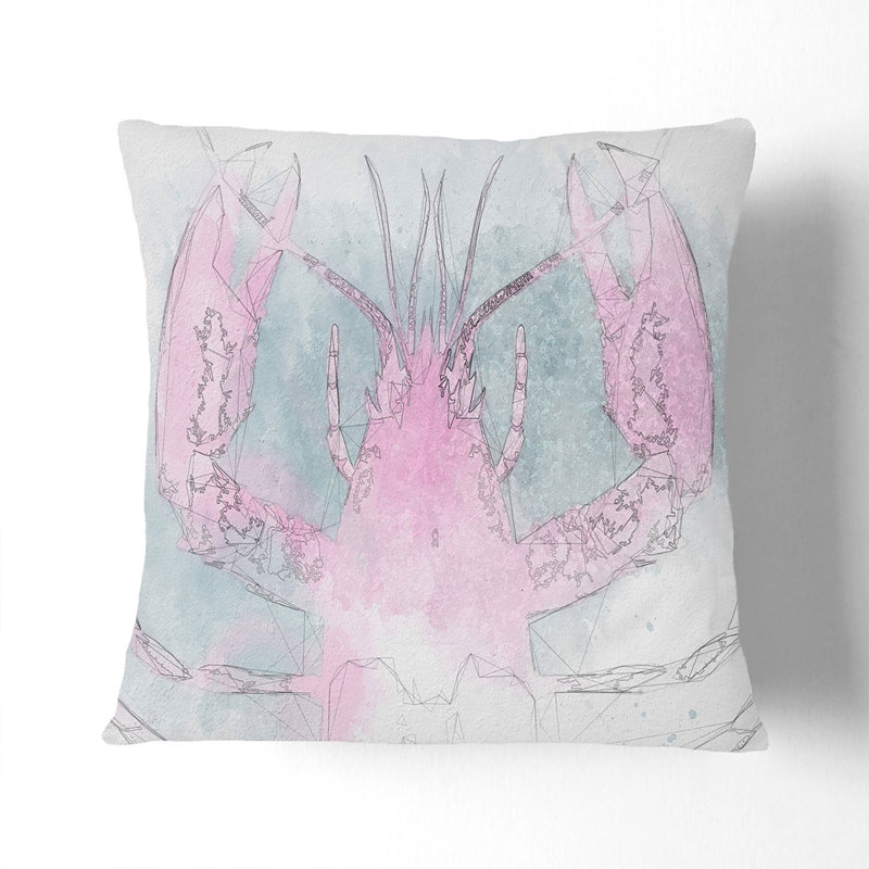 Duck Egg Blue Lobster Art Cushion with Filling, 55cm H x 55cm W x 20cm D, Black