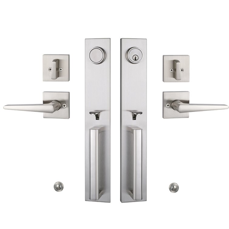 Emtek Contemporary Tubular Entry Set: Lausanne Style with Round KNOB on The Interior Side. Backset Sizes Included 2-3 in. and 2-3 in. Color: Sat - 2