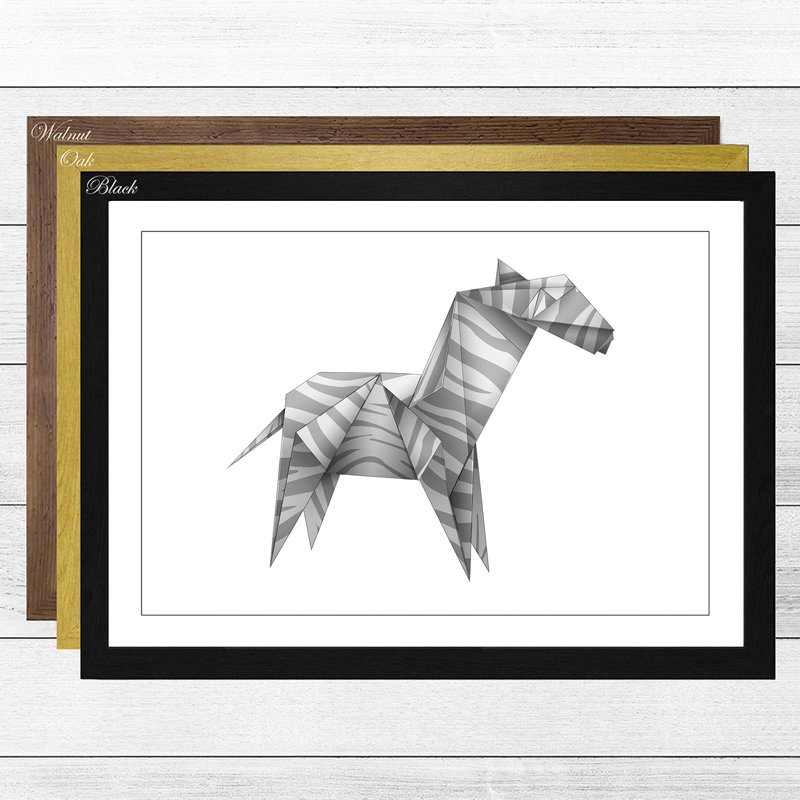 Origami Zebra Framed - Framed Print, Walnut