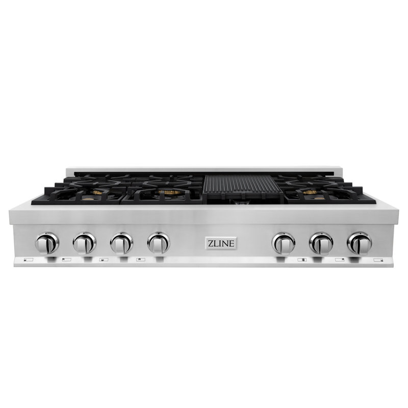Professional Stainless Steel 48" Gas Cooktop with 7 Burners and Griddle