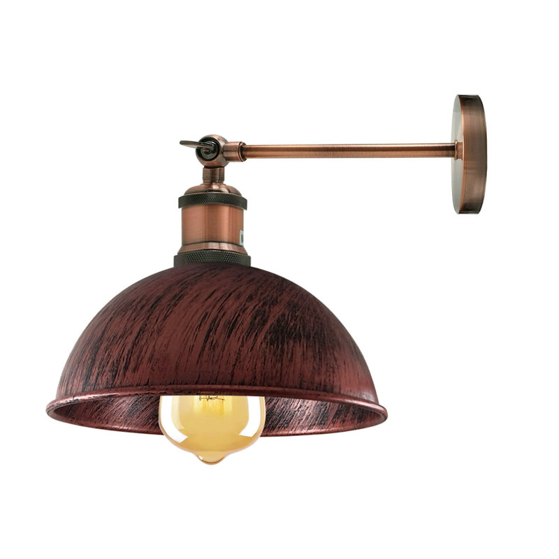 Janessa 1-Light Iron Swing Arm Dome Wall Sconce, Rustic Red, Copper