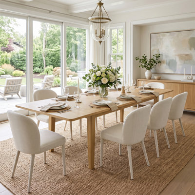 9-Piece Real Wood Veneer Extendable Dining Set with 8 Chenille Chairs
