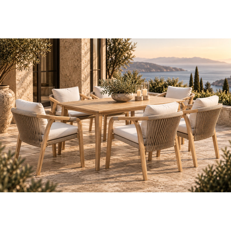 Ensemble de salle à manger d'extérieur en bois d'acacia pour 6 personnes Naila, Beige