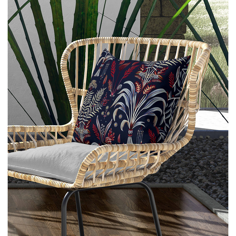 Coussin intérieur / extérieur Indian Dabu Flora, Bleu/rouge, Carré 26 po