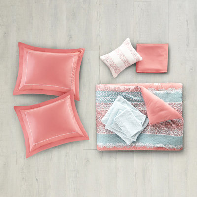 Soft Coral Medallion Bedding With Sheets - Full Machine Washable Comforter And Sheet