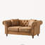 Canapé Chesterfield 2 places en tissu technique de 160 cm avec accoudoirs arrondis, brun