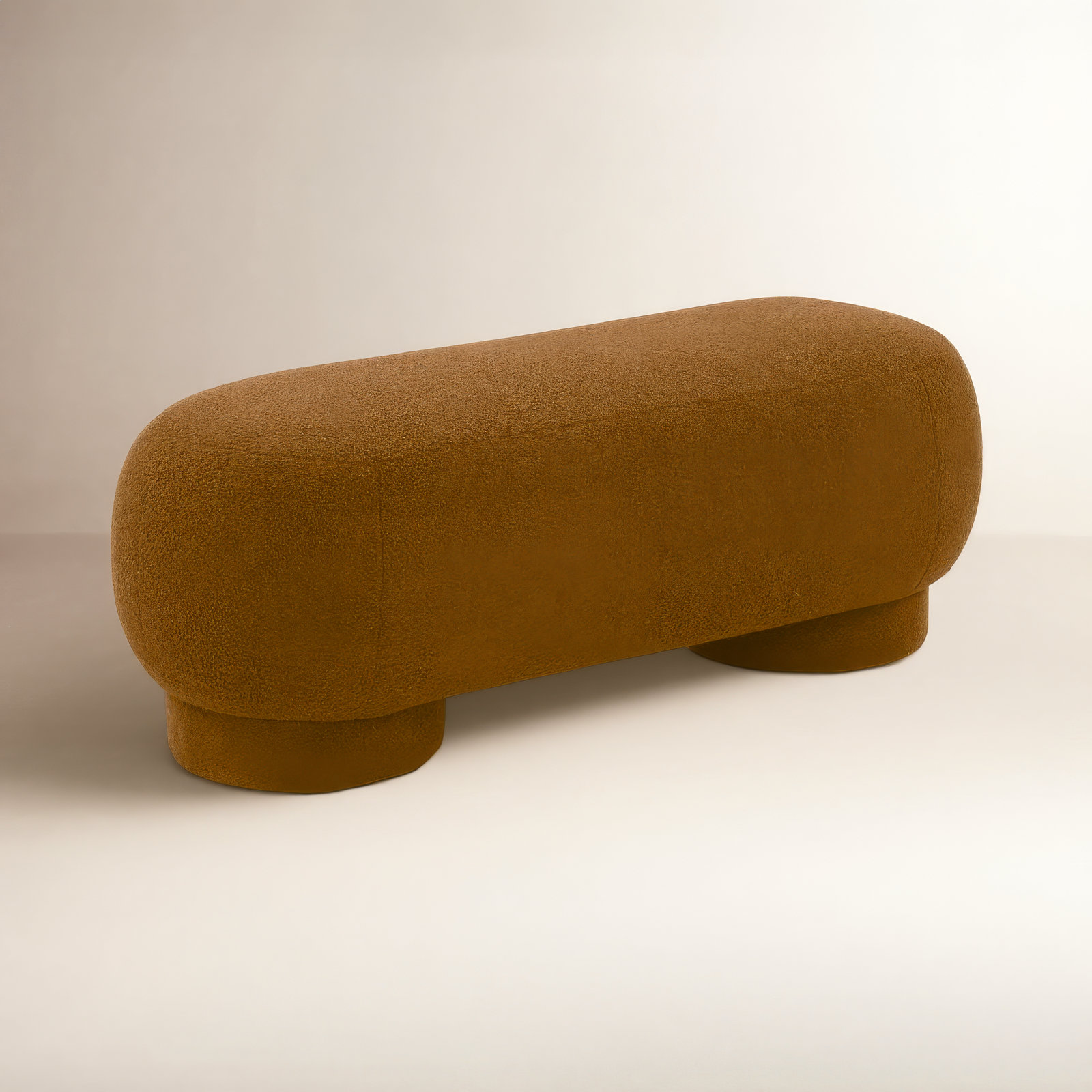 Nancy Upholstered Ottoman, Brown Faux Fur