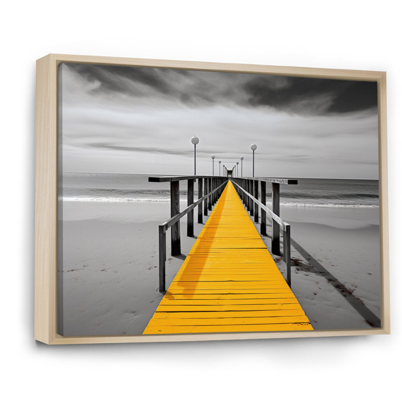 Alikah Beach Pier Perspect Black - impression, Cadre naturel flottant, H 16 po x l 32 po x P 1 po