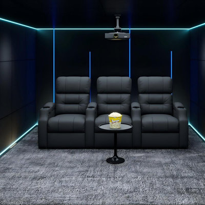 Reclining Sofa Electricity Chair Top Grain Leather Movie Chair Gaming Seat With Tray Table USB Charging Cup Holders Gray by Orren Ellis
