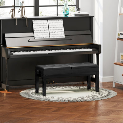 Piano Bench with Storage, Height Adjustable Piano Stool, Black