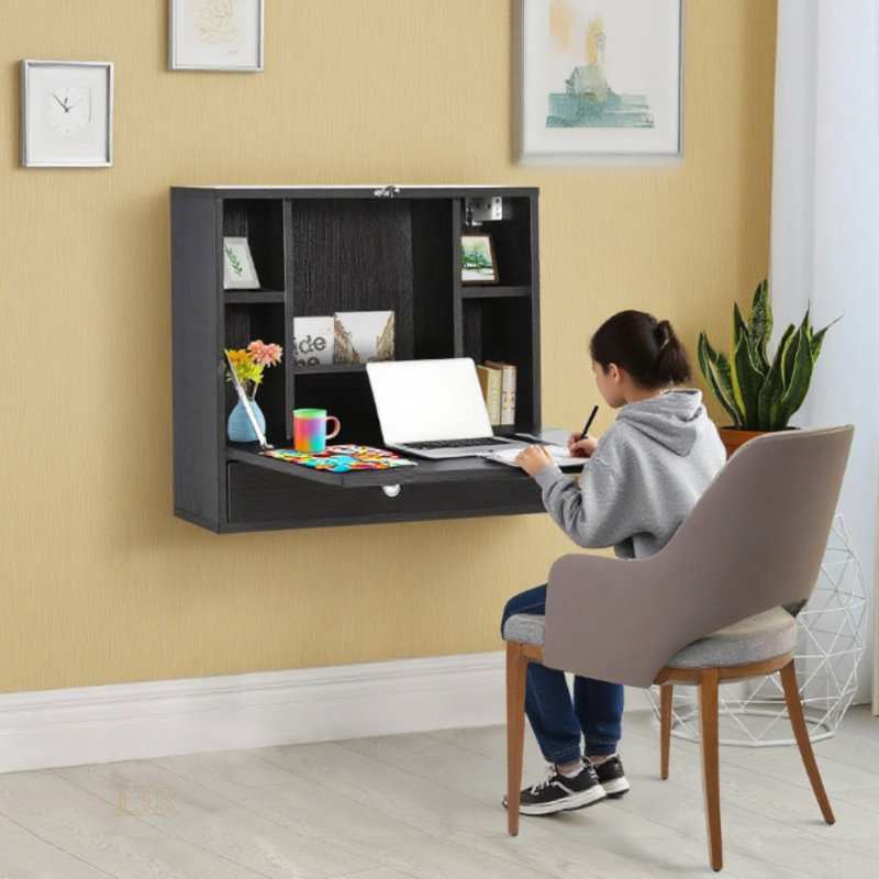 Bureau flottant mural avec tablettes de rangement, solution compacte et compacte pour les maisons modernes