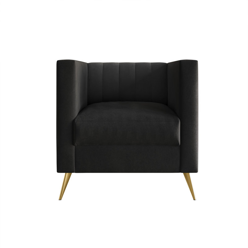 Cramlington Velvet Square Arm Chair, Black Velvet
