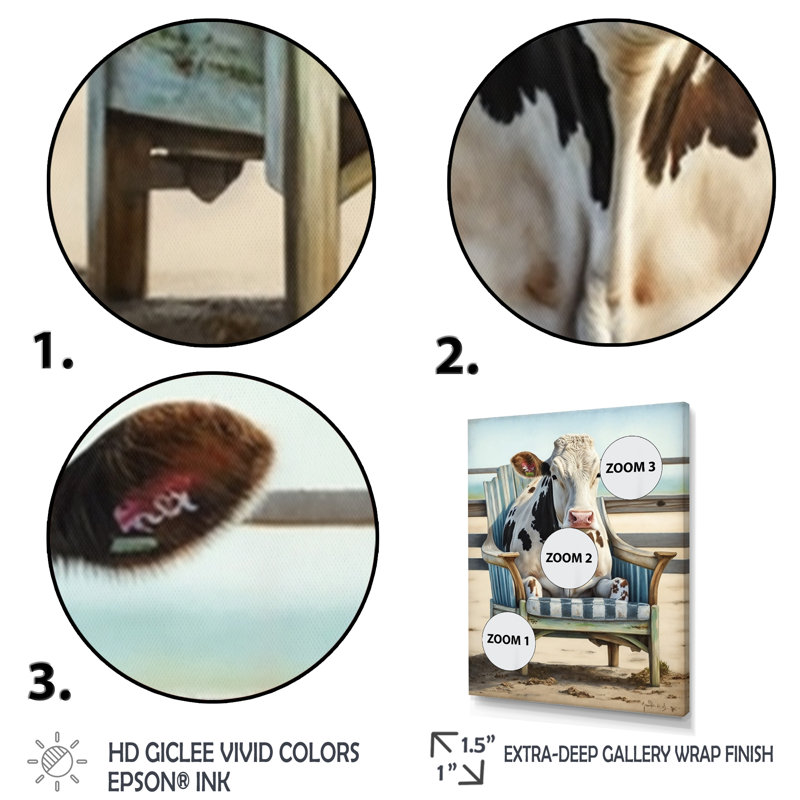 Vache sur une chaise III - reproduction sur toile, Impression dorée sur toile encadrée, L 24 po x H 32 po