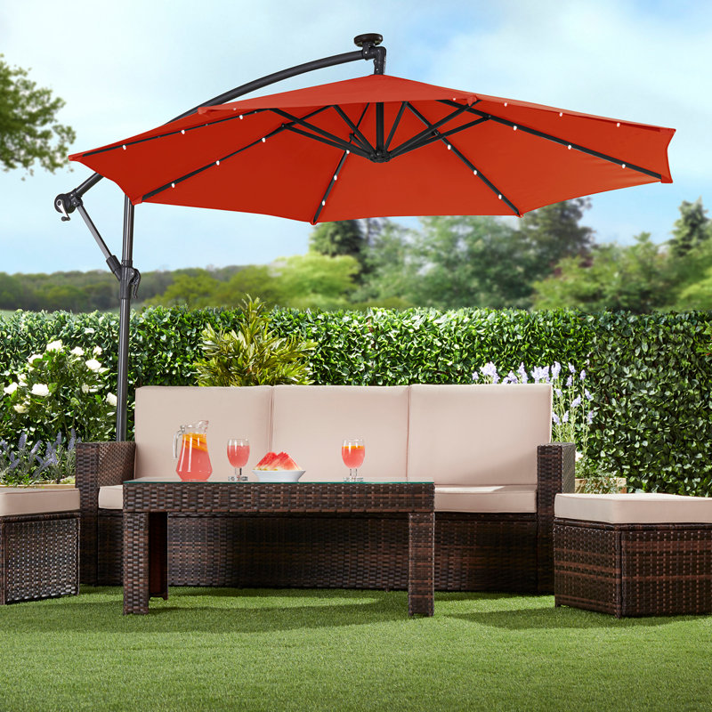 Blevins 270 cm W X 270 cm D Octagonal Lighted Cantilever Parasol with Crank Lift, Terracotta