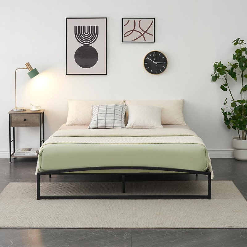 Hayli Low Profile Bed Frame, Heavy Duty Low Bed Frame Metal, Mattress Foundation with Steel Slat Support, No Box Spring Needed, Easy Assembly