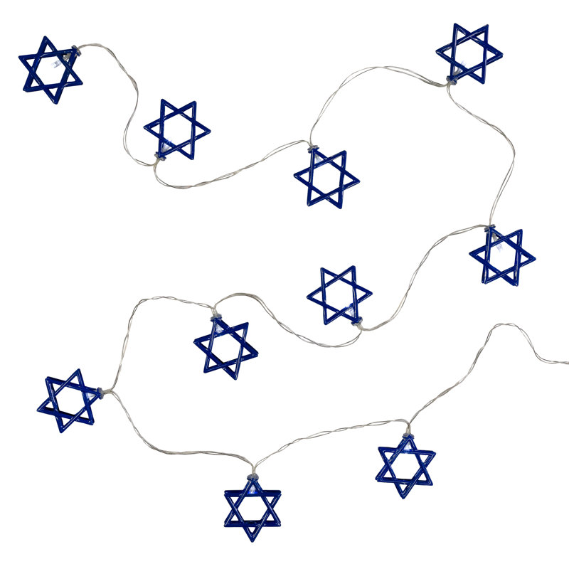 Star Of David Hanukkah Lights - White LED - 5' Clear Wire - 10Ct