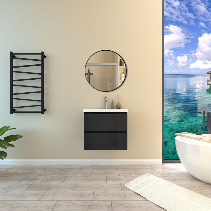 Corelli 600mm Single Bathroom Vanity with Drop In Ceramic Basin, Black