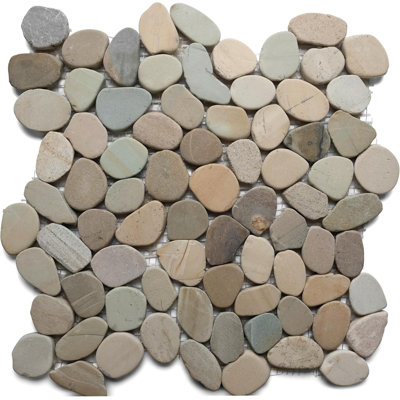 CNK Tile Slice Small Oval Lovebird Pebble Tile Pastel Golden